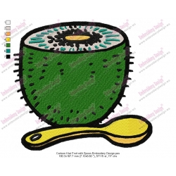 Cartoon Kiwi Fruit with Spoon Embroidery Design